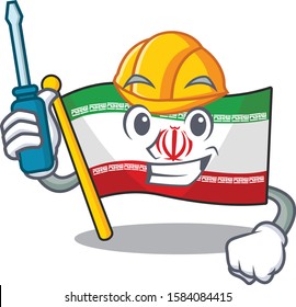 Cool automotive flag iran presented in cartoon character style