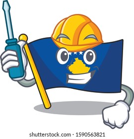 Cool automotive flag kosovo presented in cartoon character style