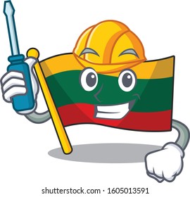 Cool automotive flag lithuania in cartoon character style