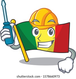 Cool automotive flag mali presented in cartoon character style