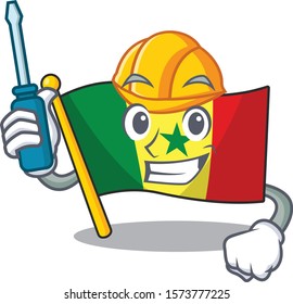 Cool automotive Flag Senegal presented in cartoon character style