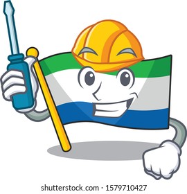 Cool automotive flag sierra leone presented in cartoon character style