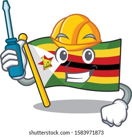 Cool automotive flag zimbabwe presented in cartoon character style