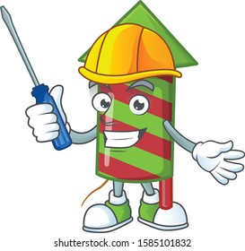 Cool automotive green stripes fireworks rocket presented in cartoon character style