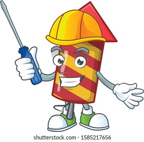Cool automotive red stripes fireworks rocket presented in cartoon character style