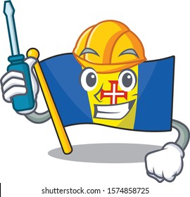 Cool automotive repair flag madeira presented in cartoon character style