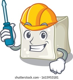 Cool automotive sugar cube in cartoon character style