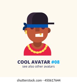 Cool avatar #08. Black rap singer. Modern simple and clear design. Vector icon in flat style.