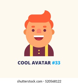 Cool Avatar #33. Young Fat Red Guy Friendly Smiling. Modern Simple And Clear Design. Vector Icon In Flat Style.