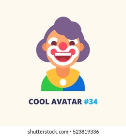 Cool avatar #34. Happy clown friendly smiling. Modern geometric design. Vector icon in flat style.