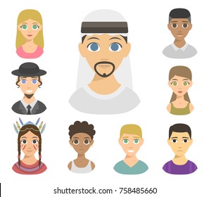 Cool avatars different nations people portraits ethnicity different skin tones ethnic affiliation and hair styles vector illustration.