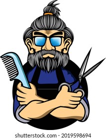 Cool babershop character logo Vector