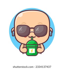 cool baby cartoon with energy drinks. vector illustration, mascot, icon, sticker.