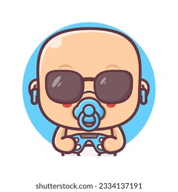 cool baby cartoon with game controller. vector illustration, mascot, icon, sticker.