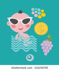 Cool baby on vacation. Vector set. 