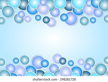 Cool background with bubbles in blue colors. Horizontally oriented template with area for your own text - message, advertisement, announcement