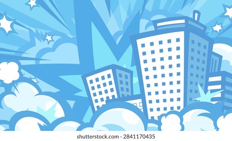 Cool background illustration of a building looking up in American comic style_Smoke_16:9