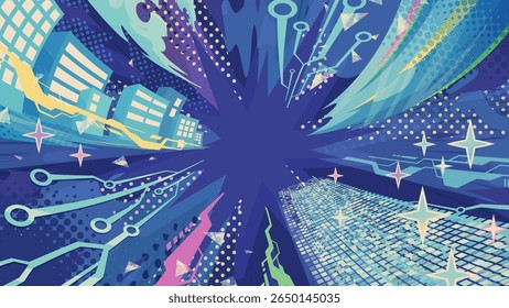 Uma ilustração de fundo legal com uma sensação retro da tecnologia_16:9