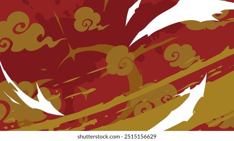 Fundo fresco com estilo japonês turbilhão efeito_vermelho e ouro_16:9