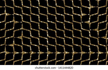 Cool background of the original gold grid on a black background. Vector.