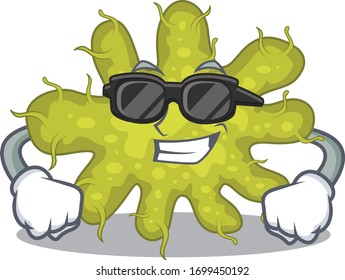 Caricatura de una bacteria fresca que usa lentes negros caros