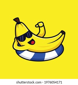 Cool banana floating on pool