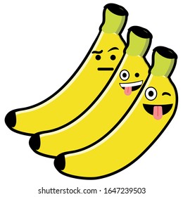 Cool bananas character in a different expression. Banana flat design icon vector illustration emoticon.