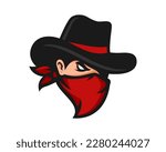 Cool bandit cowboy logo design, Western Gunslinger Bandit Wild West Cowboy Gangster with Bandana Scarf Mask