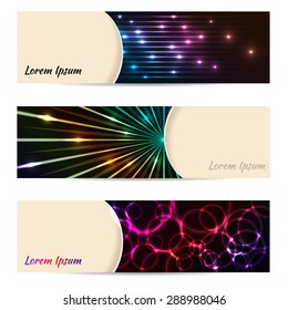 Cool banner set of 3 with bursting laser plasma bubbles and beams