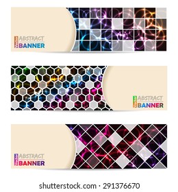 Cool banner set of three with abstract laser plasma background