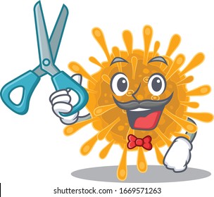 Cool Barber coronavirus mascot in design style
