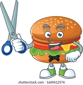 Cool Barber hamburger cartoon mascot design style