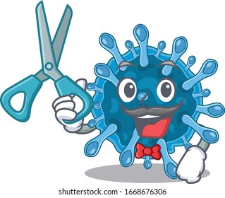 Cool Barber microscopic corona virus mascot design style