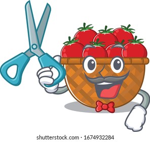 Cool Barber tomato basket mascot design style