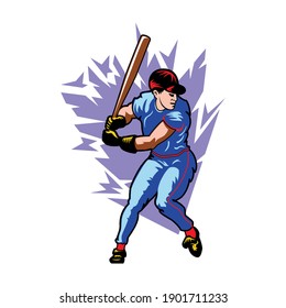 Cool baseball player. Vector illustration on white background. Sports concept