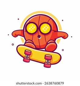 cool basketball ball character mascot playing skateboard isolated cartoon