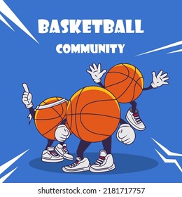 Cool Basketball Maskottchen Charakterskartoon Vektorgrafik. Basketball-Community-Poster einzeln auf blauem Hintergrund