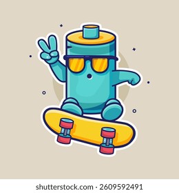 cool battery character mascot playing skateboard isolated cartoon