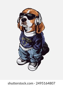 cool beagle dog in street fashion and sunglasses graphic vector illustration