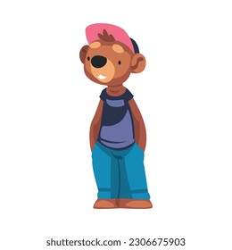 Cool bear boy character wearing fashionable outfit. T-shirt, print, poster, sticker design cartoon vector illustration