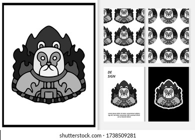 Cool bear character doodle illustration for poster, sticker, background pattern or apparel merchandise.With black and white, hand drawn, and hipster style.