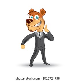 Cool Bear Character In Suit Style Gives Thumbs Up. Vector EPS10 Cartoon Animal. Mascot illustration