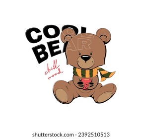 cool bear chill mood vector illustration for kids clothing, books, banner, poster and other use