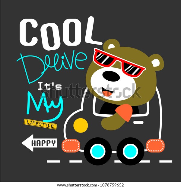 cool bear driving\
a car funny animal\
cartoon