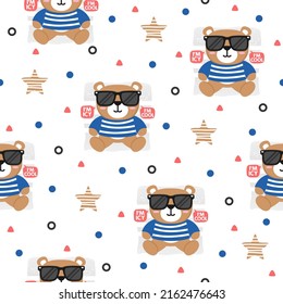 Cool bear with glasses cartoon trendy pattern design concepts