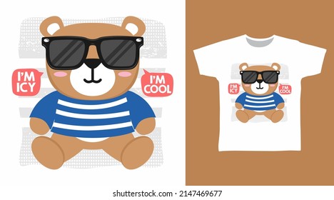 Cool bear with glasses cartoon tshirt concept design