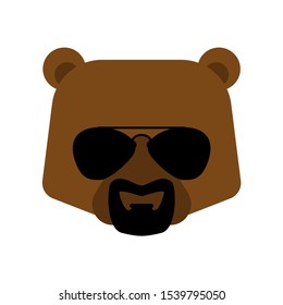 Cool bear with glasses and goatee beard. Grizzly Face vector illustration