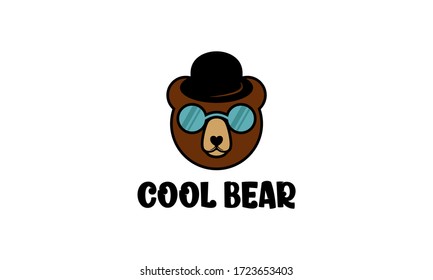 Cool Bär mit Brille und Hut für Logo-Design, Vektorgrafik editierbar