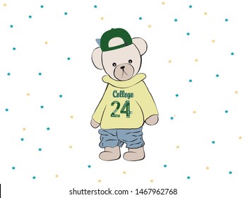 Cool Bear Handdrawn, t shirt graphic design, vector artistic illustration graphic style, vector, poster, slogan.