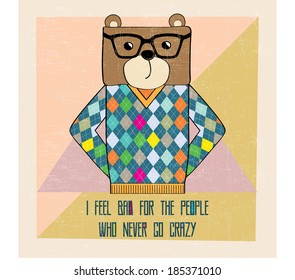 cool bear hipster, hand draw illustration in vector format